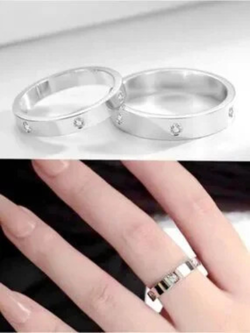 Silver Plated Stainless Steel Rhinestone Love Ring